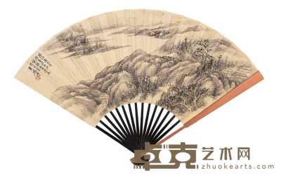 顾麟士 朱士林 癸亥（1923年）作 江干图 节《宋书》句 成扇 18.8×50.4cm